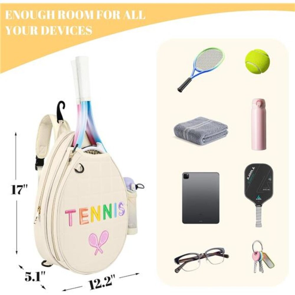 Tennis Bags, Tennis Sling Crossbody Backpack, Water Resistant - Picture 4 of 7